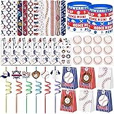 Erweicet Baseball Party Favors Set 72 PCS Baseball Slap Straws Silicone Bracelets Tattoo Stickers Mini Bouncy Balls Toy for Goodie Bag Fillers Baseball Themed Birthday Party Supplies