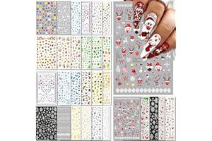 IDDFEVE 30 Sheets All Holiday Nail Art Stickers, Variety Pack Seasonal Nail Decals, Self-Adhesive Colorful Design for Daisy Flowers Butterflies Star Halloween Christmas