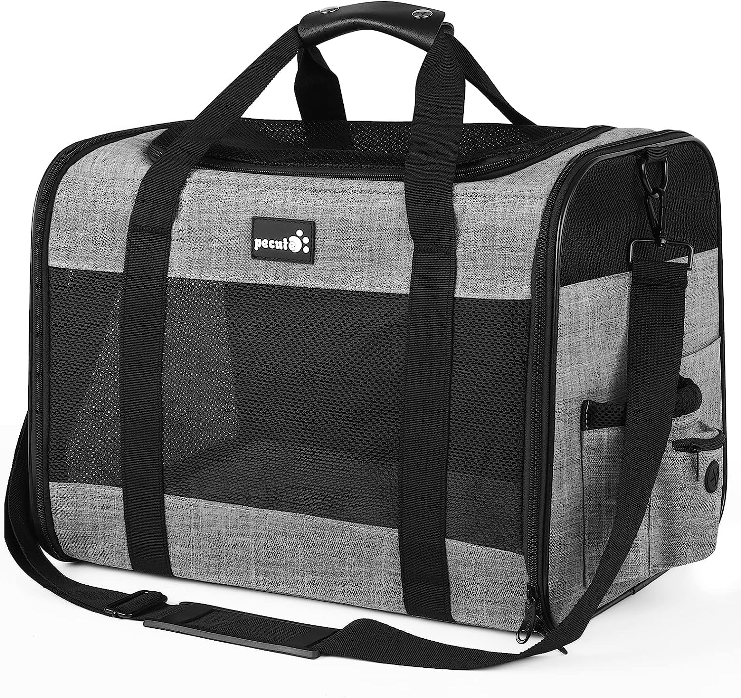 pecute® Pet Carrier Bag Large, Cat Carrier Handbag, Portable Dog Travel Bag, Breathable Mesh Fabric, Suitable for Both Long And Short Trips, Used for Cats and Puppies Under 7KG (L,Grey)