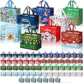 Cindeer 72 Pack Christmas Gift Bags Bulk Reusable Christmas Tote Bags with Handles, 12.8 x 9.8 x 6.7 In Large Xmas Treat Grocery Totes for Gift Wrapping, Shopping, Holiday Party Supplies