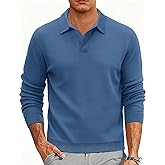 Cotrasen Mens Pullover Sweater Collared Long Sleeve Textured Casual Lightweight V Neck Ribbed Knit Polo Sweater