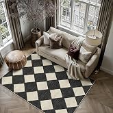 PureCozy Black 3x5 Washable Area Rug Entryway Small Non Slip Checkered Rugs | Soft, Low Pile, Easy Clean, Diamond Pattern for Living Room, Bedroom, Kitchen, Office, Nursery, Modern Indoor Decor