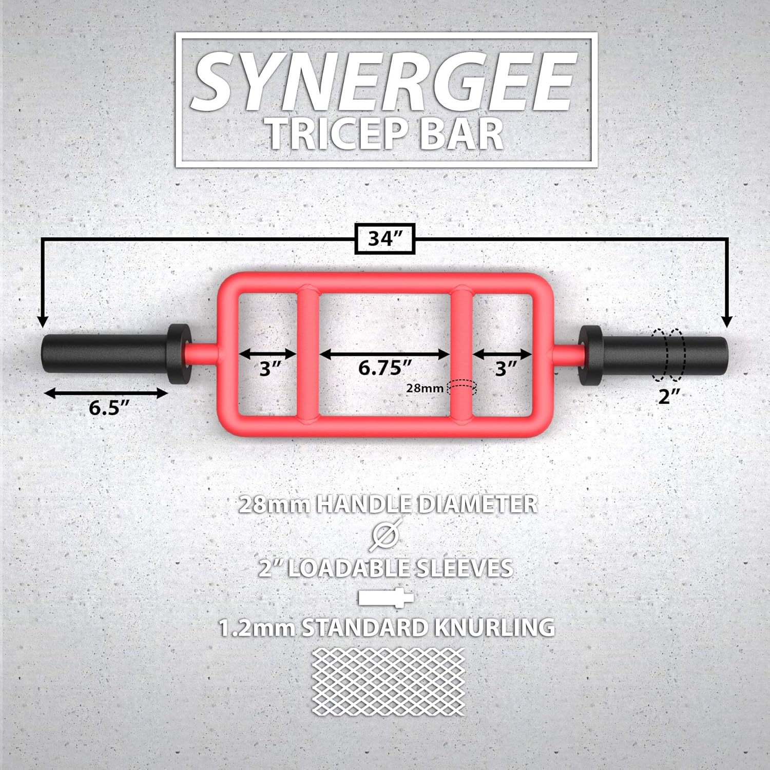 Synergee Red Tricep Bar 25 lbs fo Maximum Gains & Comfort for Extensions, Curls, Pressing Workouts – Upper Body Exercise Gear : Sports & Outdoors