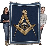 Pure Country Weavers Masonic Gold Square and Compass Blanket - Gift Tapestry Throw Woven from Cotton - Made in The USA (72x54