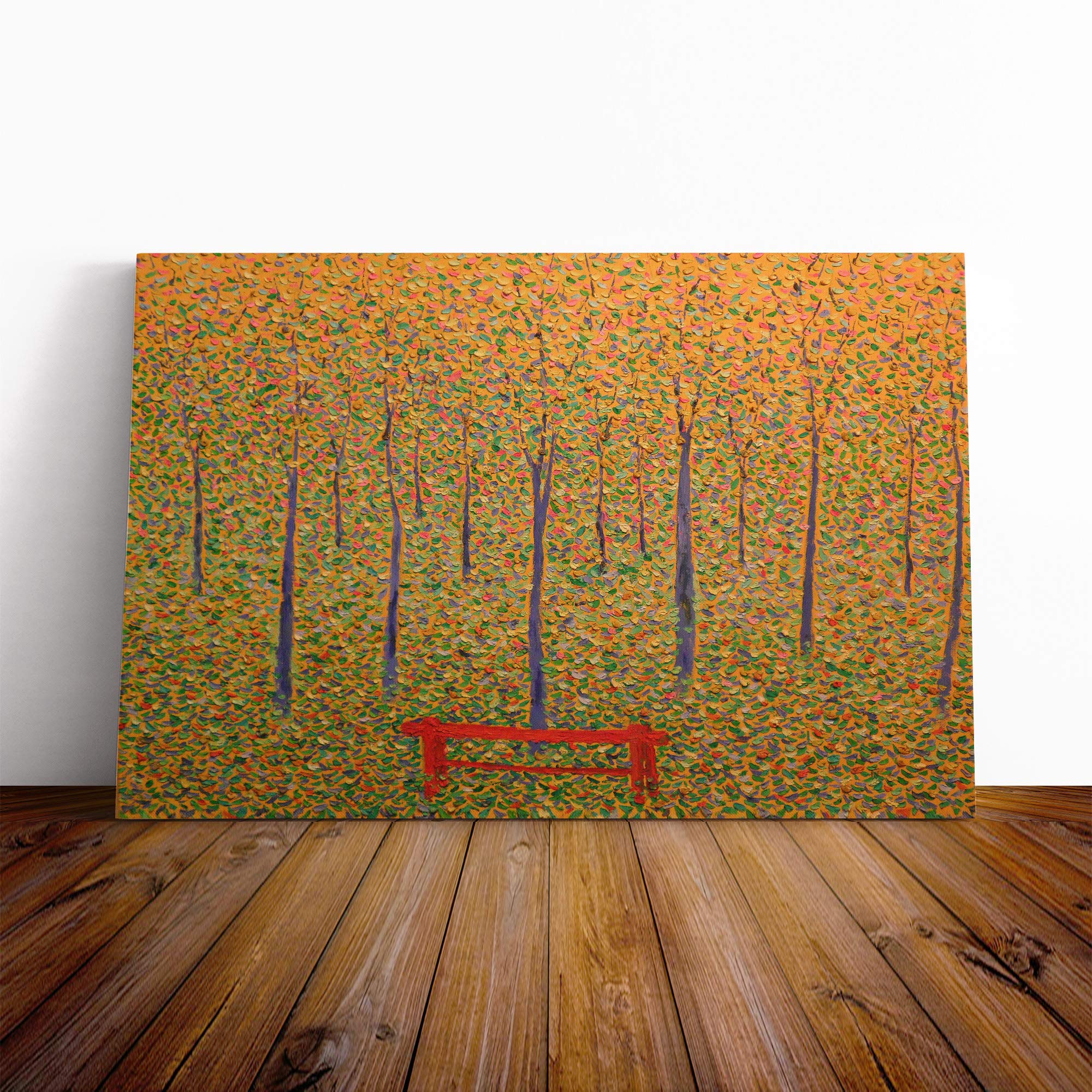 Georges-Pierre Seurat Red Park Bench Canvas Print | Gallery Wrapped 30mm Frame Wall Art | 20x14 inches | Ready to Hang | Modern Landscape Picture | Living Room Bedroom Lounge Office