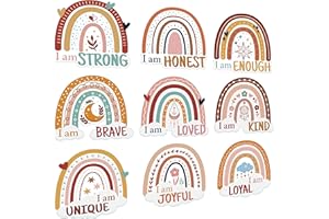 ARIANQICULT 45Pcs Boho Rainbow Motivational Positive Sayings Cutouts Positive Sayings Accents Growth Mindset Decors Assorted Chart Affirmation Card-stock for Classroom School Bulletin Board Decorations