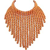 Boho African Wooden or Acrylic Beaded Bib Statement Necklace Strands Layered Cluster Chunky Collar Choker Wood Necklace for Women Fashion Costume Jewelry