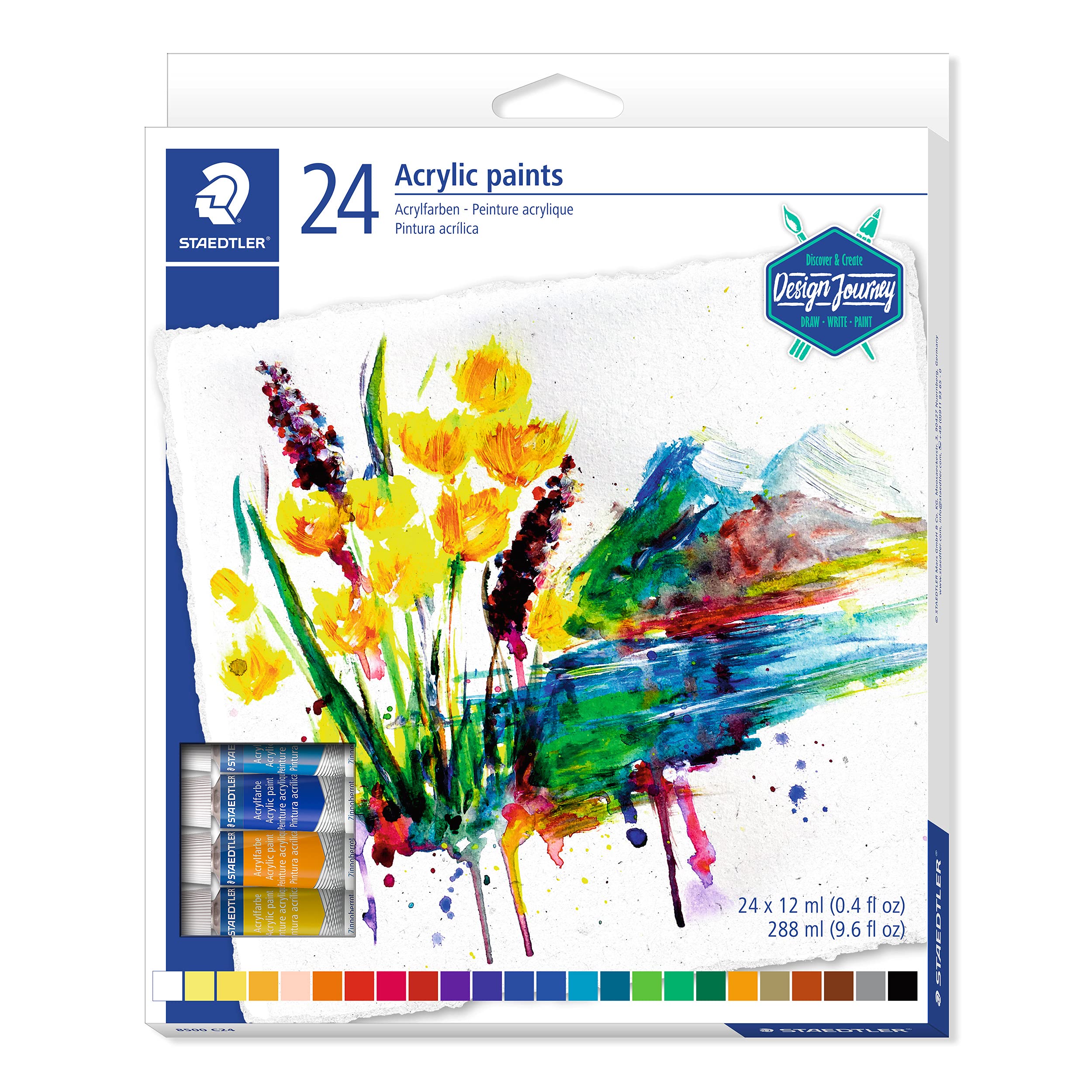 STAEDTLER 8500 C24 Design Journey Acrylic Paint - Assorted Colours, 12ml (Pack of 24)
