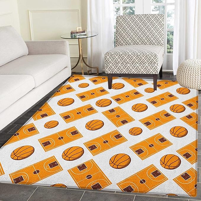 Basketball Area Rug Carpet Sketch Art Style Game Field Gym