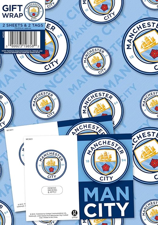 Manchester City Football Club Gift Wrapping Paper 2 Sheets 2 Tags