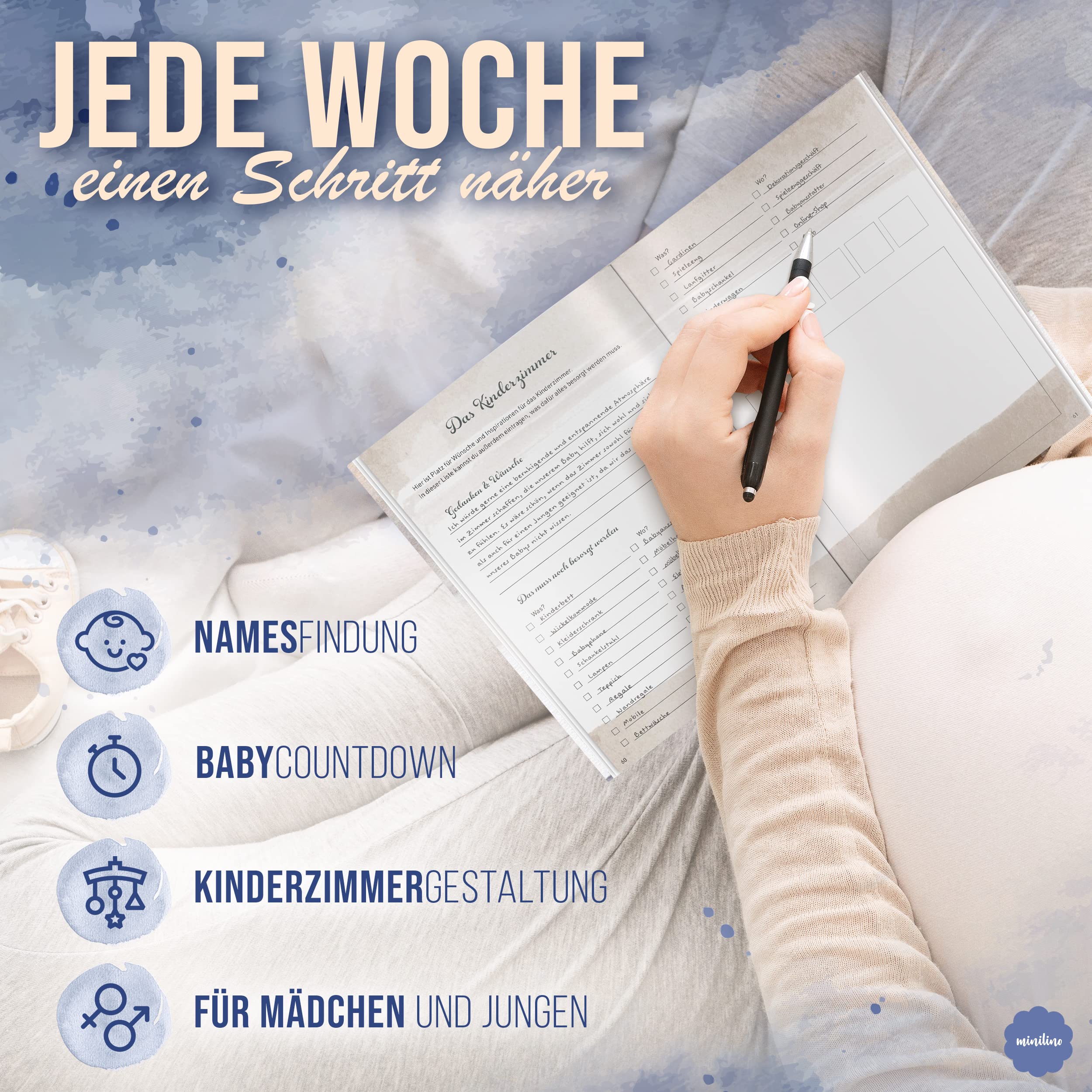 Minilino - Schwangerschaftstagebuch [ + GRATIS RATGEBER | e-book ] perfekter Begleiter der Schwangerschaft, Platz für Fotos, Gedanken & Erinnerungen - Geschenk geeignet - JOURNAL FÜR WERDENDE MÜTTER 4