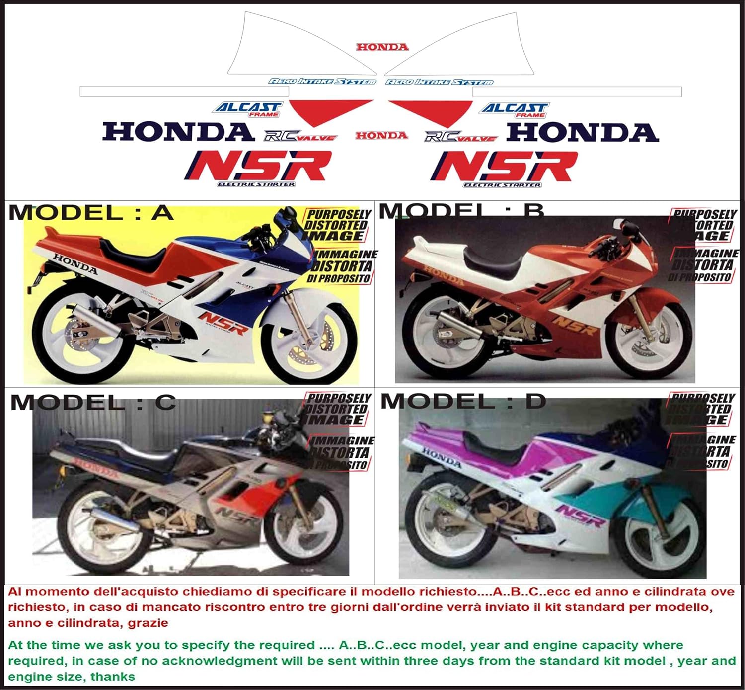 Kit adesivi decal stikers HONDA NSR 125 R RK 1989 JC20 (ability to  customize the colors): Amazon.co.uk: Car & Motorbike