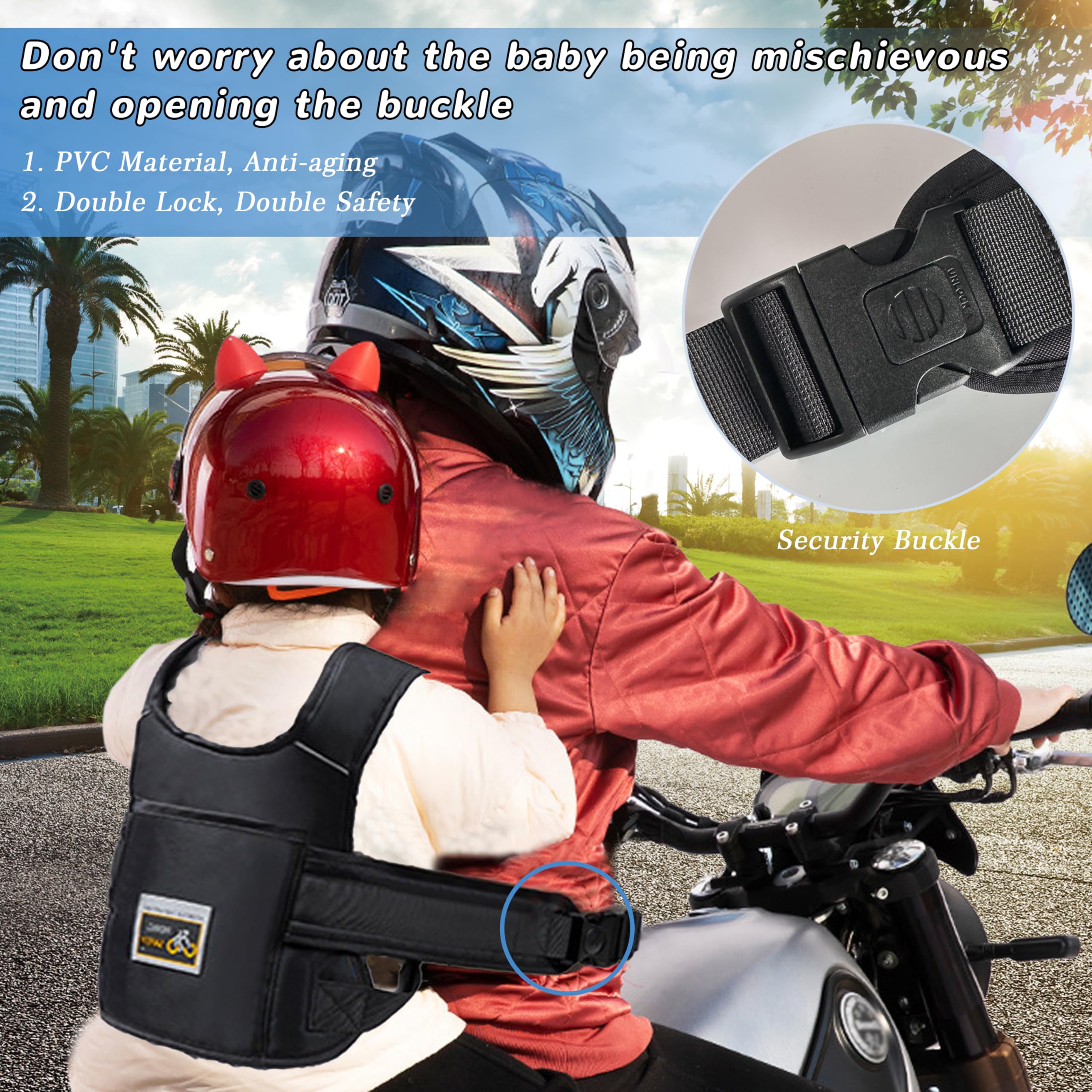 Child Motorcycle Safety Harness Reflective Strip, Reflective Child Motorcycle Harness Adjustable, Safety Harness For Kids & Toddlers Aged 3-12 Years - Black