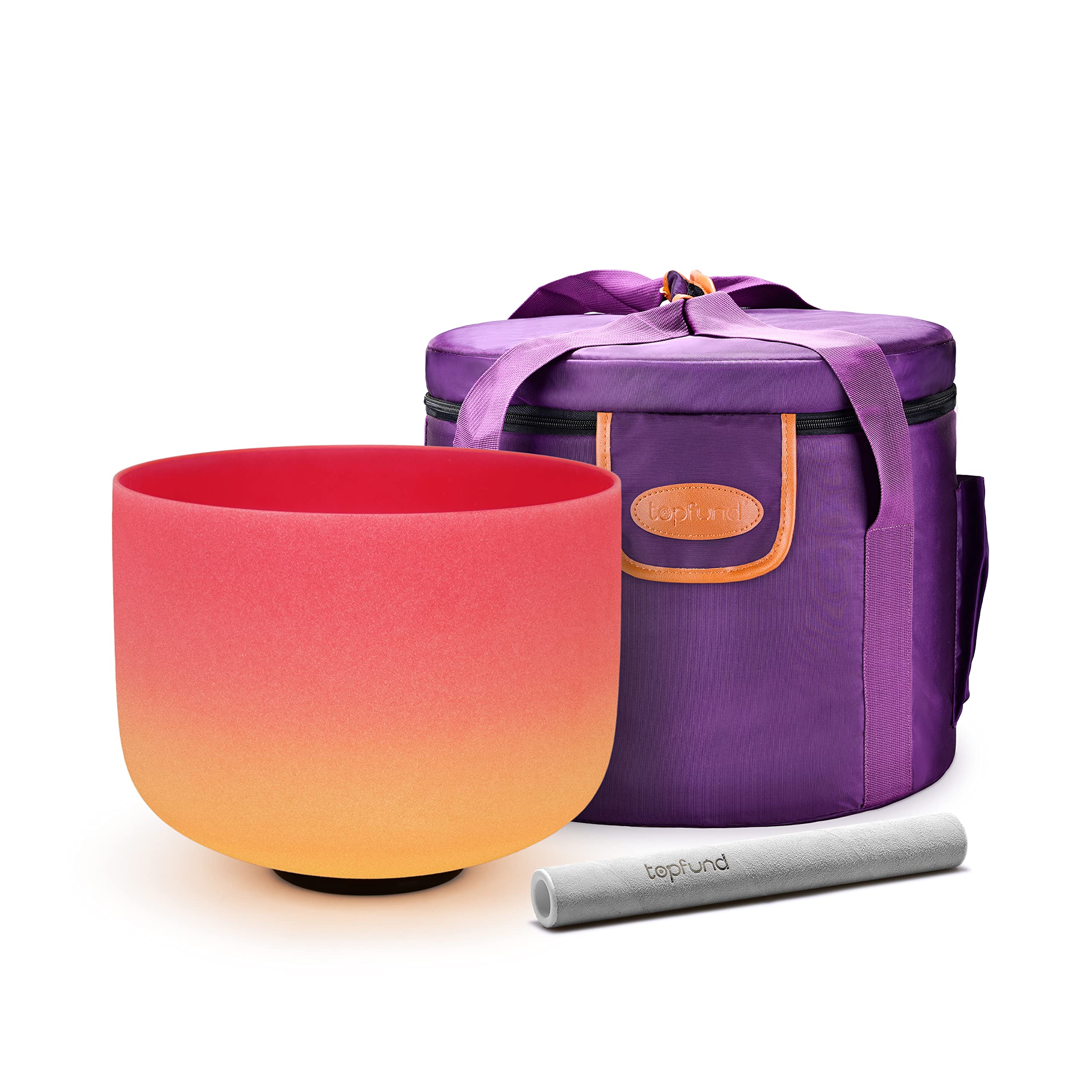 TOPFUND Red Orange C Note Crystal Singing Bowl 8 inch Root Chakra with Heavy Duty Carrying Case and Suede Mallet Image
