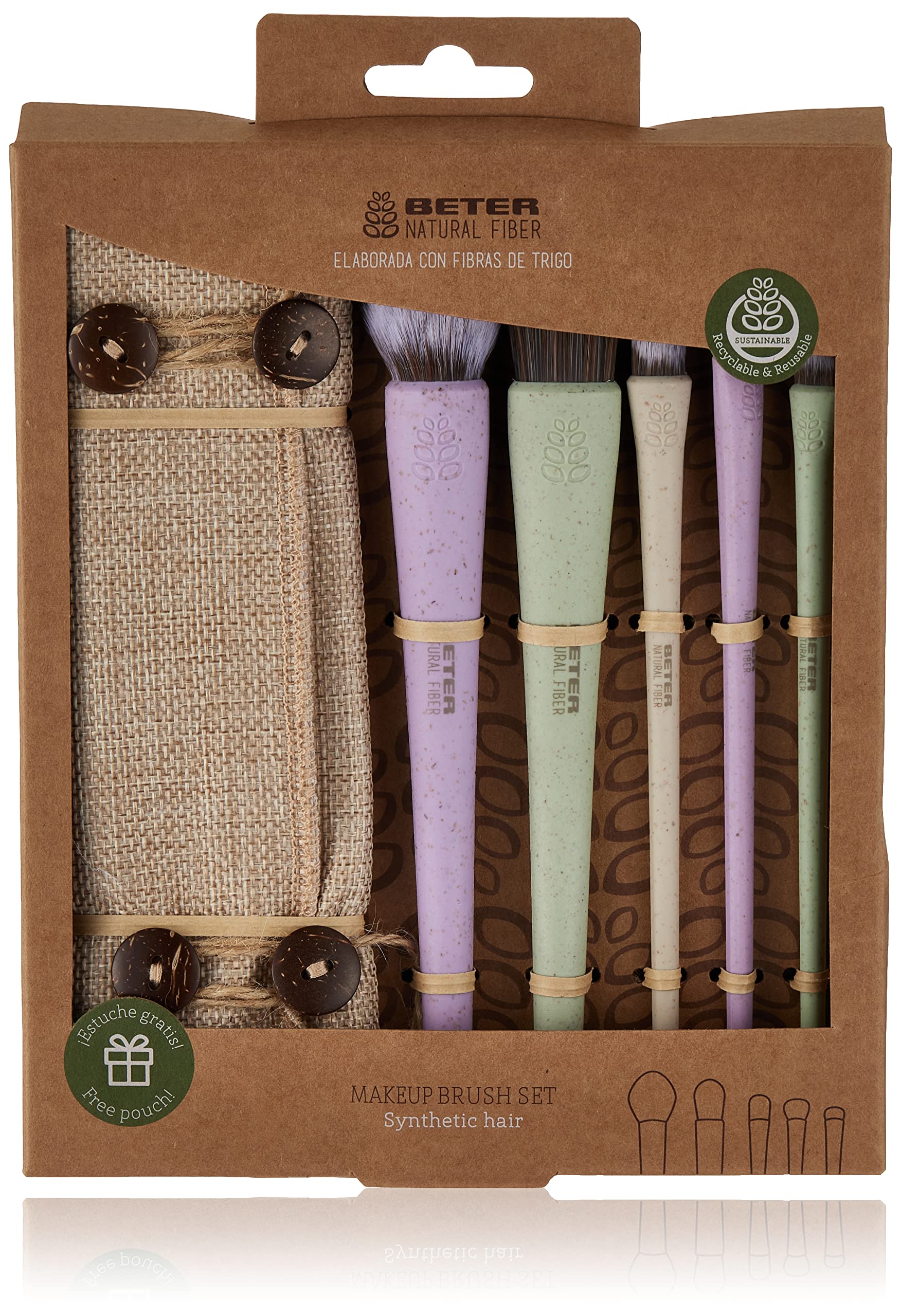 Beter - Natural Fiber Makeup Set – Kit 5 Synthetic Hair Brushes and Brushes, Ideal for Gift, 1.2 kg