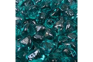 Blue Ridge Brand Reflective Fire Pit Glass Diamonds - Professional Grade Fire Glass for Fire Pit - 1" Firepit Glass Rock - Glass Stones - Gas & Propane Fire Pit & Fireplace Glass (20 Pound, Aqua)