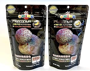 OKIKO 2X FLOWERHORN Cichlid Fish Food Platinum Head HUNCHER Color Faster HIGH Protein 3.5oz