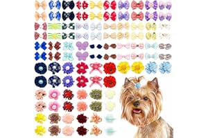 JpGdn 100pcs/50pairs Dog Hair Bows Grooming Bulk with Rubber Bands in Mixed Colors Radom Pattern Toknot Bowknot Elastic for Small Medium Doggy Puppy Yorkie Shih Girl Femal HairAccessories
