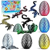 6PCS 3D Printed Easter Dragon Eggs with 3D Printed Dragon Inside, Easter Basket Stuffers Mini Articulated Crystal Fidget Toy for Adults Teens
