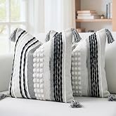 NUYECY Boho Throw Pillow Covers 16x16 Aesthetic Neutral Boucle Couch Pillow Cover Rainbow Striped Decorative Accent Pillow Case for Couch Bed Sofa Farmhouse,Modern Funky,Set of 2 Black and White