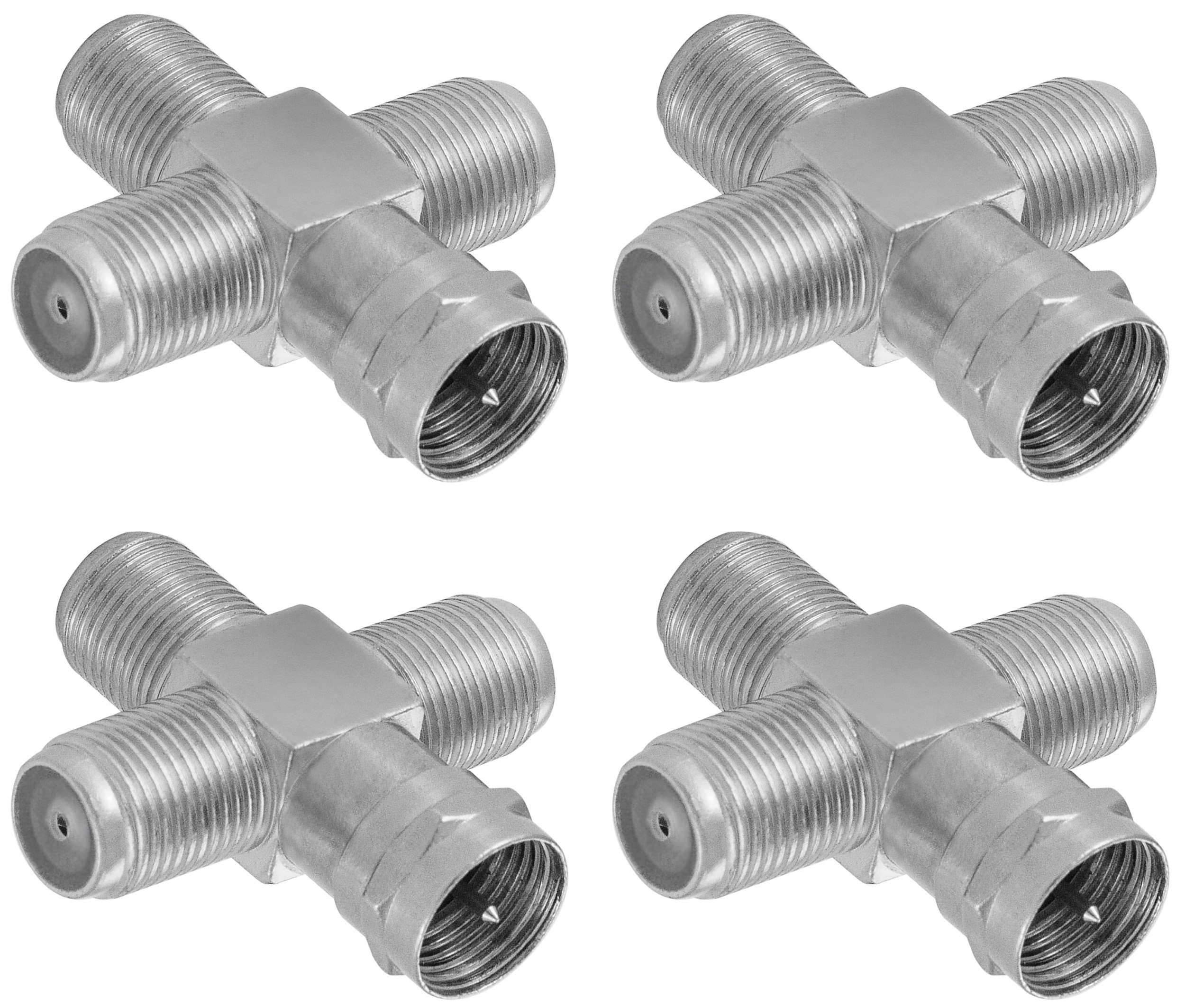 POPPSTAR 4x Sat TV Coax distributor cross-piece (3x F jack to 1x F plug) antenna splitter adapter for coaxial cable, antenna cable, silver