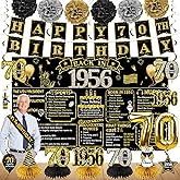 Zirtorei 70th Birthday Decorations for Men Women, 21pcs the Year 1956 Banner Balloon Party Supplies, Black Gold 70 Year Old Birthday Backdrop, 70 Bday Honeycomb Centerpiece Hanging Swirls Sash Gifts