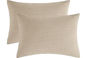 Bedsure Pillow Shams Standard Size 2 Pack, 100% Cotton Waffle Weave Pillow Shams with Envelope Closure, Ultra Soft and Cozy Pillow Cases, Khaki, 20x26 Inches