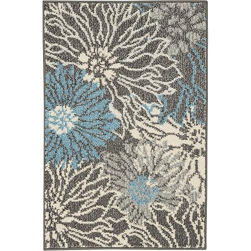 Nourison Passion Floral Chic Charcoal/Blue Area Rug (2' x 3')