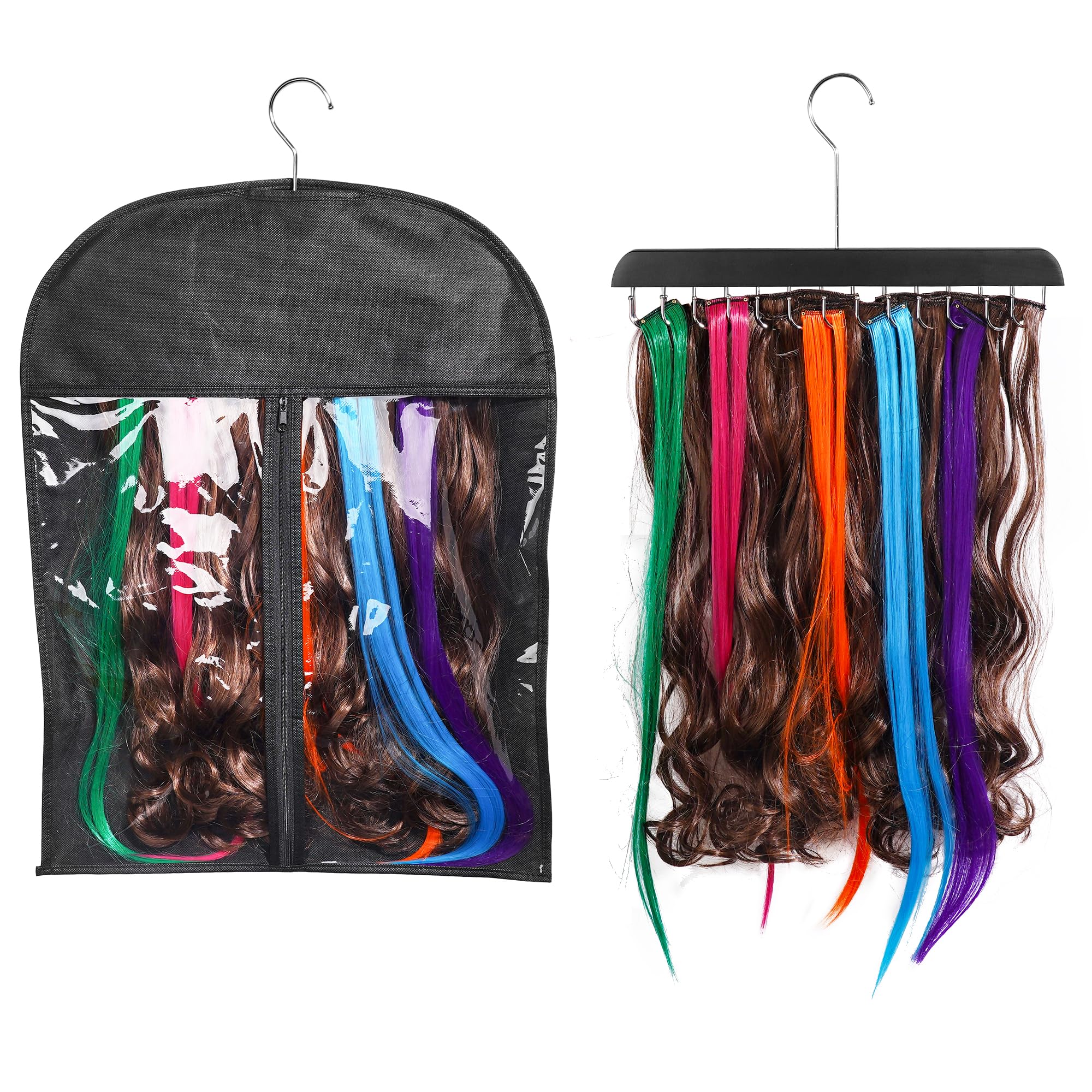 Photo 1 of 1 Pack Extra-Wide Hair Extension Holder with Dustproof Bag – Adjustable 14-Hook Weft Organizer for Washing, Drying, Styling & Storage Tangle-Free Design for Salon & Home Use (17.7x23.6inch)