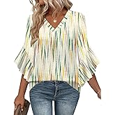 LUYYA Women's 3/4 Sleeve Tops Pleated V Neck Blouse Business Casual Tunic Top Loose Fit Work Shirts 2026