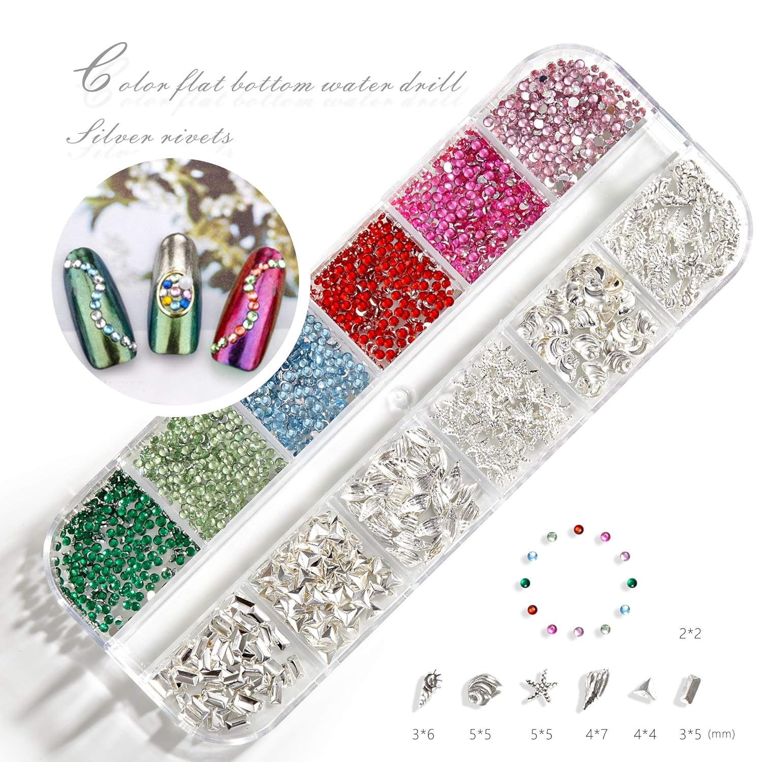 Nail Art Rhinestones, Nail Crystal Nail Gems Nail Art Supplies, Nail Design Kit, contains 6 Boxes of 72 Types, and Nail Accessories with 2 Finger Separator, 1 Tweezers, 1 Nail File, 1 Pen: Beauty