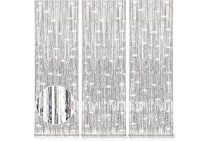 Accevo Silver Party Streamers 3Pack Metallic Tinsel Foil Fringe Curtains 3.2ft x 8.2ft Party Decorations for Photo Booth Photoshoot Birthday Bridal Shower Engagement Bachelorette Disco Party Decor