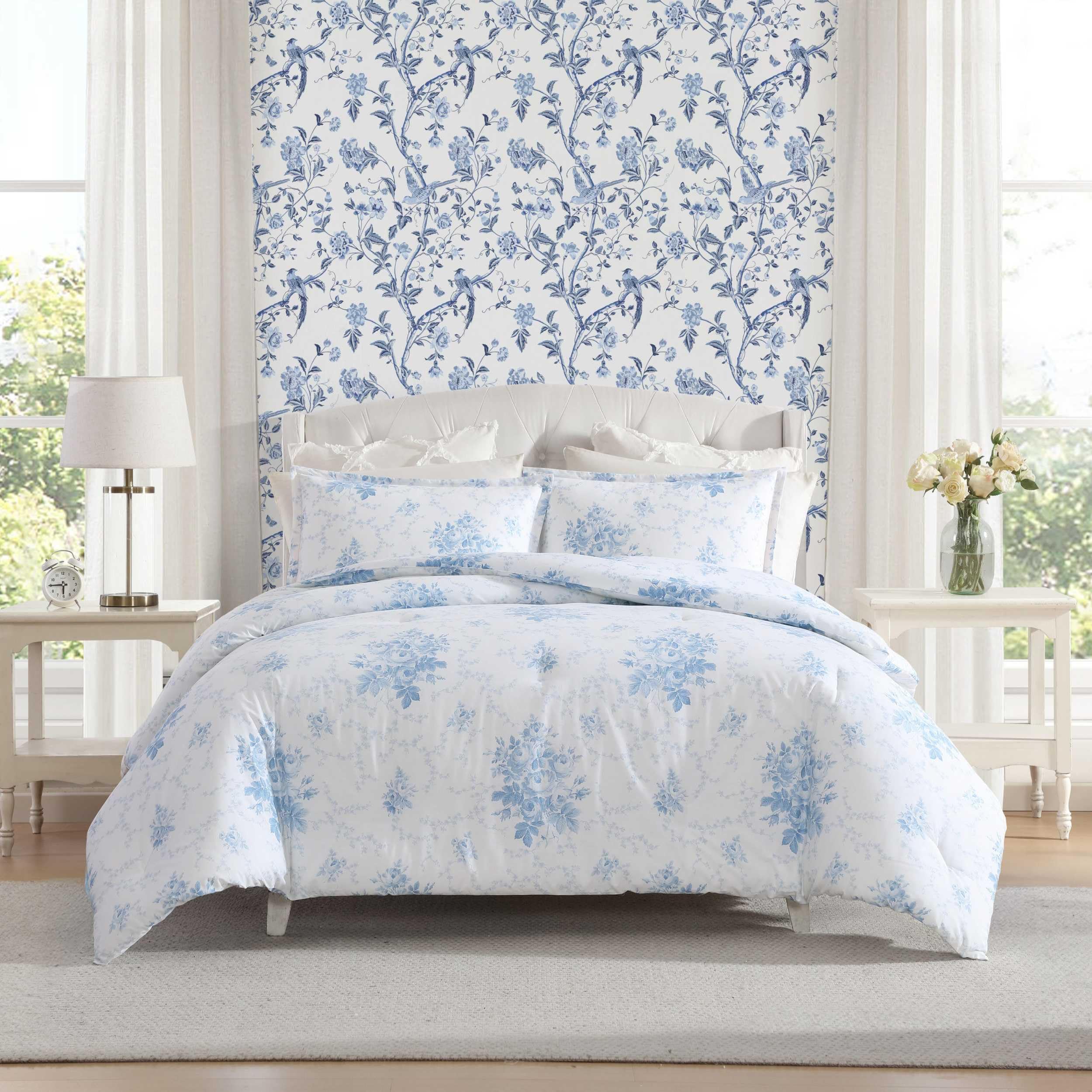 Photo 1 of Laura Ashley - Full/Queen Duvet Cover Set, Plain Weave Cotton Bedding with Matching Shams, Button Closure, Lightweight for Year Round Use, Oeko-Tex Certified (Sophia Blue)