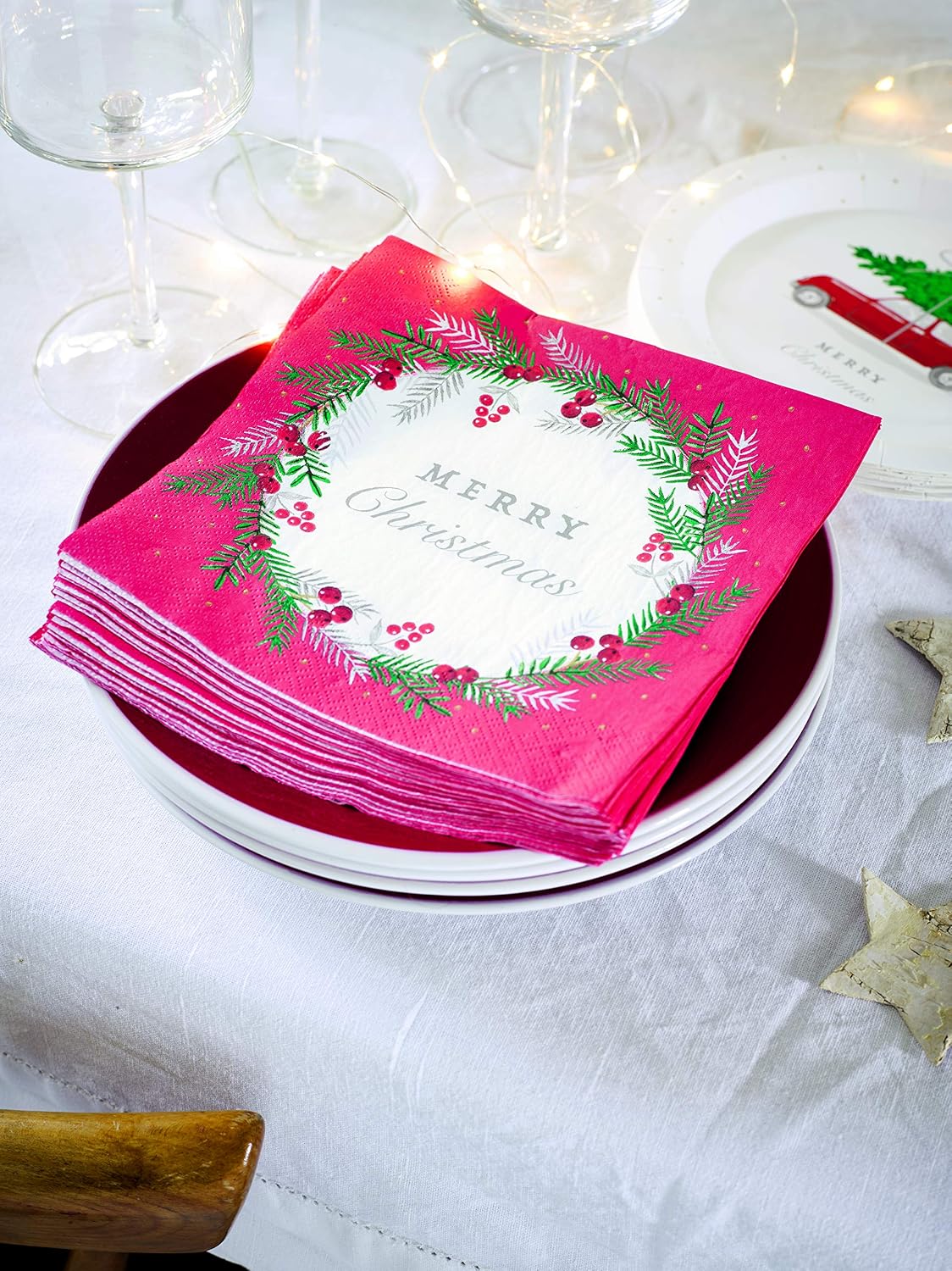Whaline 80 Weihnachts-Servietten – 12,7x12,7 Cm, Rot, Grün, Gold, Für Party & Festtafel