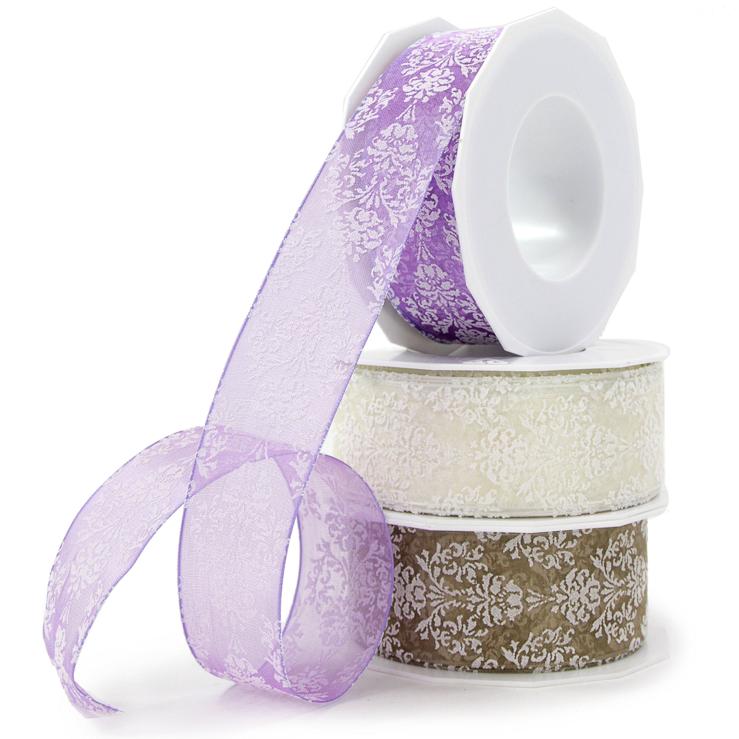 Präsent - Paradise Wired & Printed Ribbon Cream 40 mm Width, 20 m Length — image 1