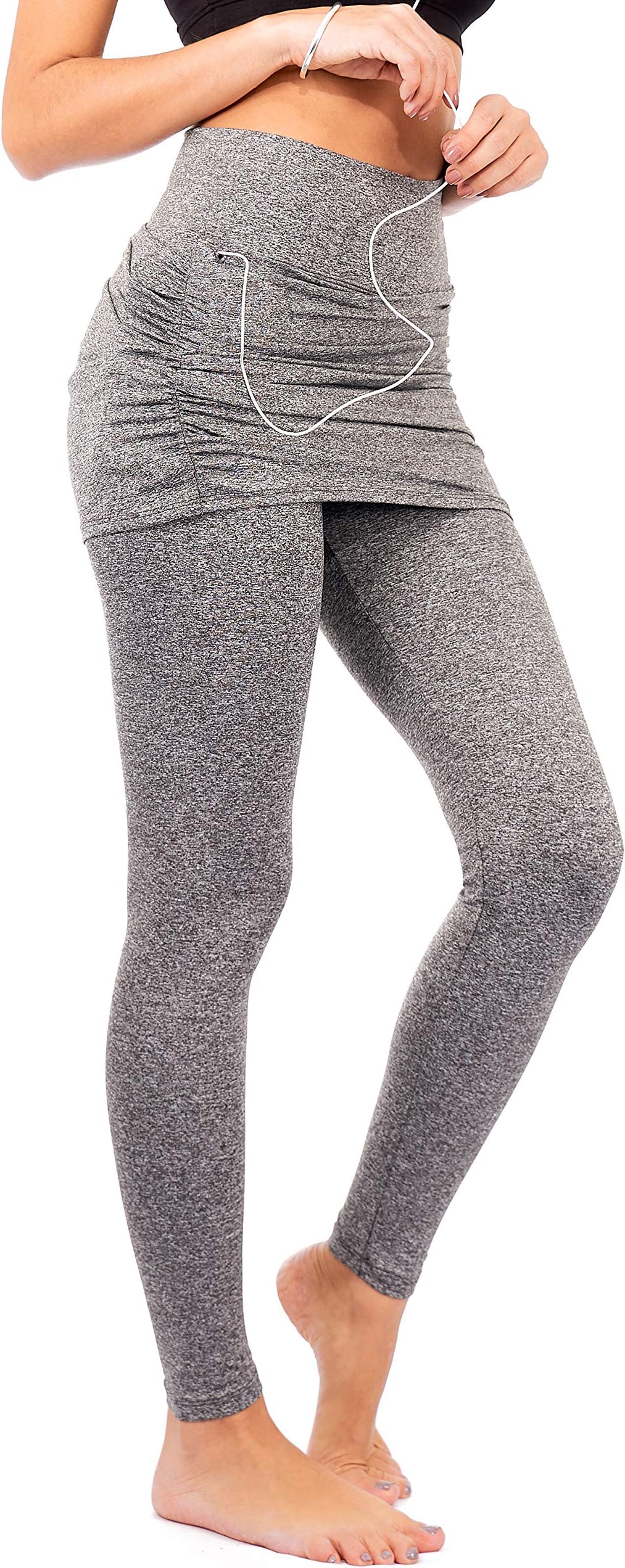 Skirted Leggings for Women | Yoga Tennis Golf Pants with Gathered Skirt Pockets + Plus Size (S10)