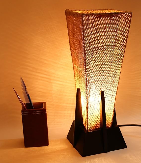 M&M 14 Inches Pyramid Wooden Table Lamp Modern Style with Beautiful Natural Jute Shade