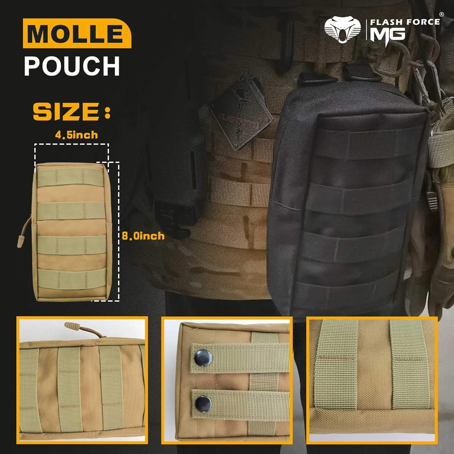 MGFLASHFORCE Kit of 18 Molle Attachments Molle Carabiner Clips and Straps for 1” Webbing, Molle Bags, Tactical Backpack, Tactical Vest, Tactical Belt Molle Accessories (Tan) : Sports & Outdoors