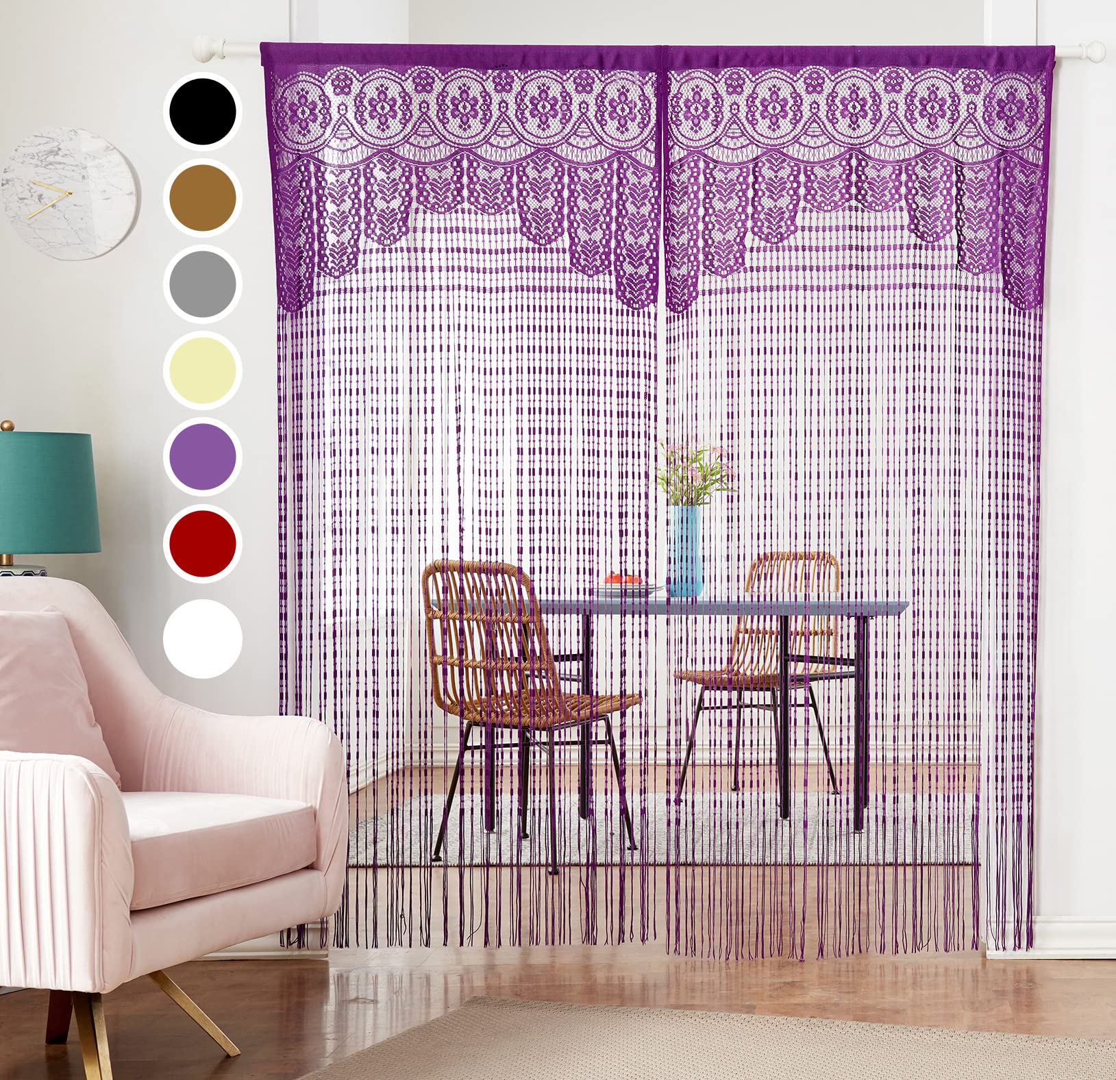 HSYLYM Lace Curtains Lightweight Soft Fine Texture Delicate Voile Lace Window Curtains for Living Room,Purple,90x245cm(35x96inch)