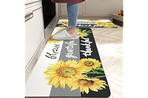 chiinvent Sunflower Kitchen Rugs Set of 2, Sunflower Decor Cushioned Anti Fatigue Comfort Kitchen Mat for Home & Office Doormat, Farmhouse Waterproof Non-Skid Kitchen Mats, 17.3"x28"+17.3"x47"