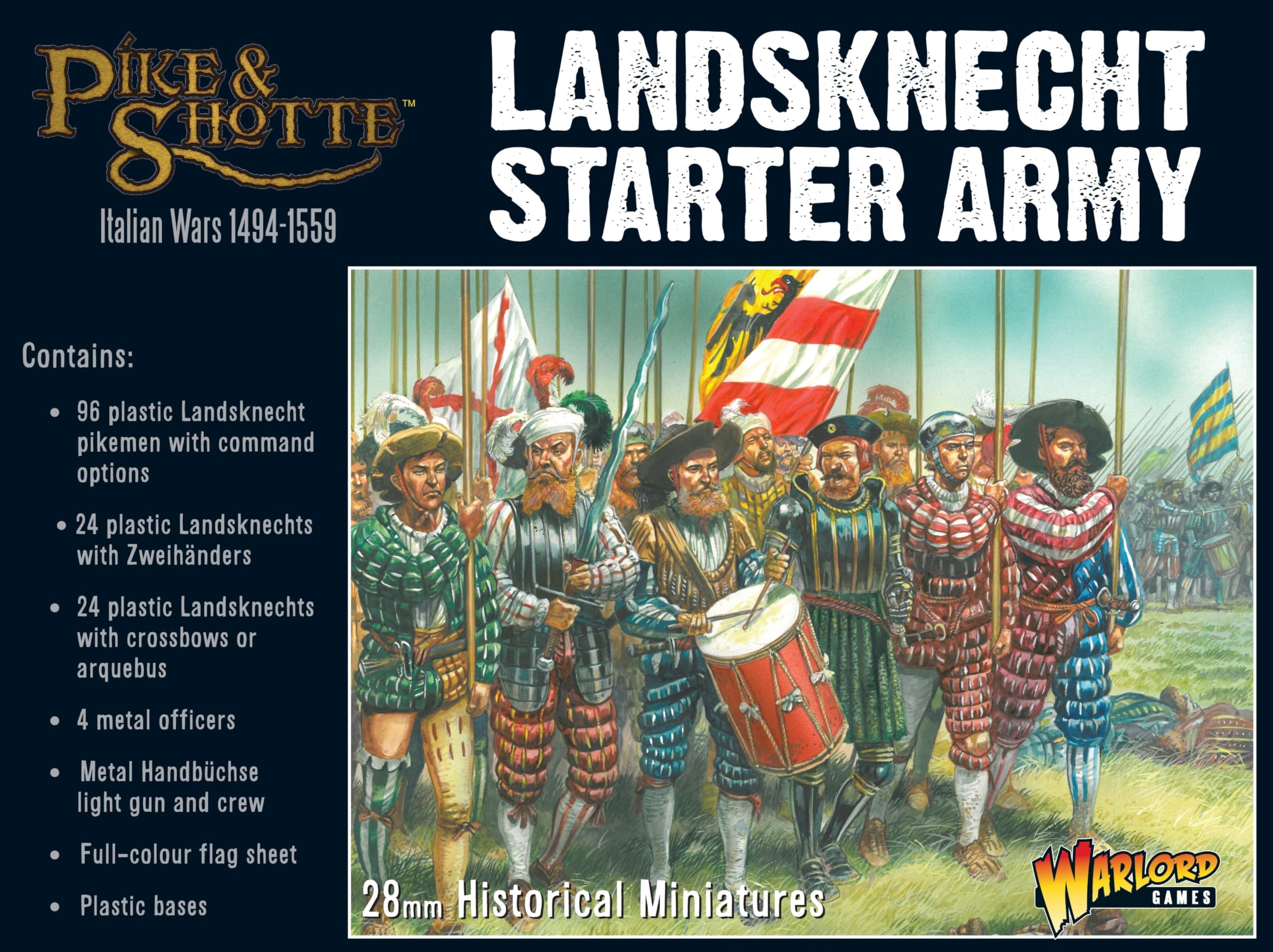 Warlord Games Landsknecht Starter Army 28mm Scale Plastic Miniatures for Pike & Shotte Wargaming Miniatures Highly Detailed for Table-top Wargaming