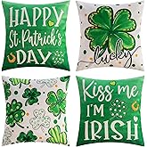 REBANDEN St. Patrick's Day Pillow Covers Decoration 18 x 18 inches 4-Piece Set Green Pillow Covers Lucky Clover Spring Pillow Covers Sofa Home