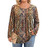 IN'VOLAND Plus Size Tops for Women Long Sleeve Shirts Crew Neck Casual Loose Tunic Blouse Fall and Winter