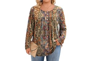 IN'VOLAND Plus Size Tops for Women Long Sleeve Shirts Crew Neck Casual Loose Tunic Blouse Fall and Winter