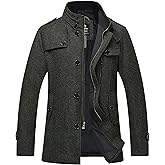 wantdo Men's Wool Blend Jacket Stand Collar Windproof Pea Coat