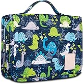 Eudora Hanging Travel Kids Toiletry Bag for Boys, Waterproof Travel Organizer, Cute Dinosaur Snake Cartoon Cosmetic Bath Bag with 360 Rotatable Hook (Blue)