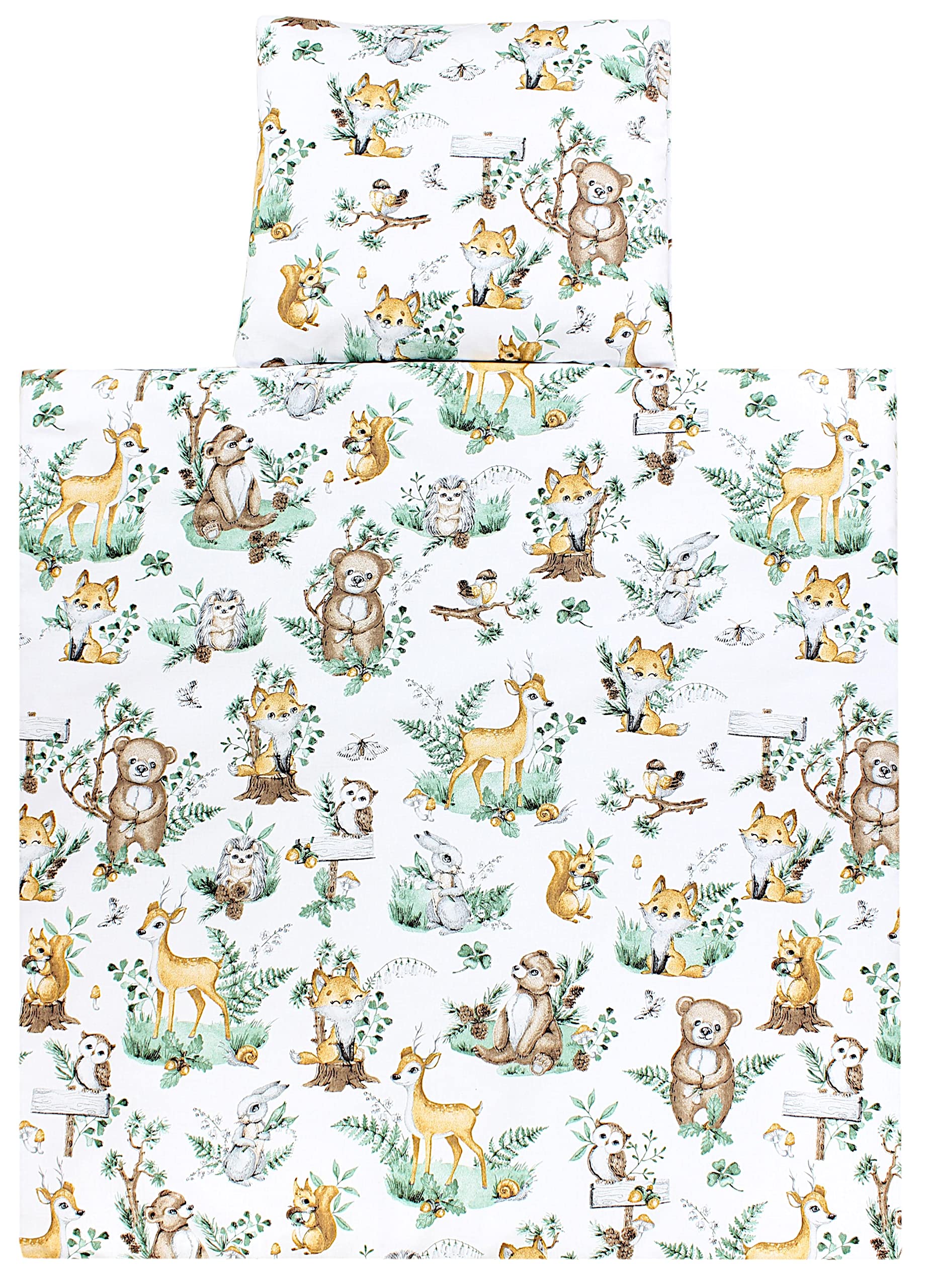 TupTam Baby Crib Pram Bedding Set Duvet Pillow - 4 pieces, Animals in leaves, 80x80 cm