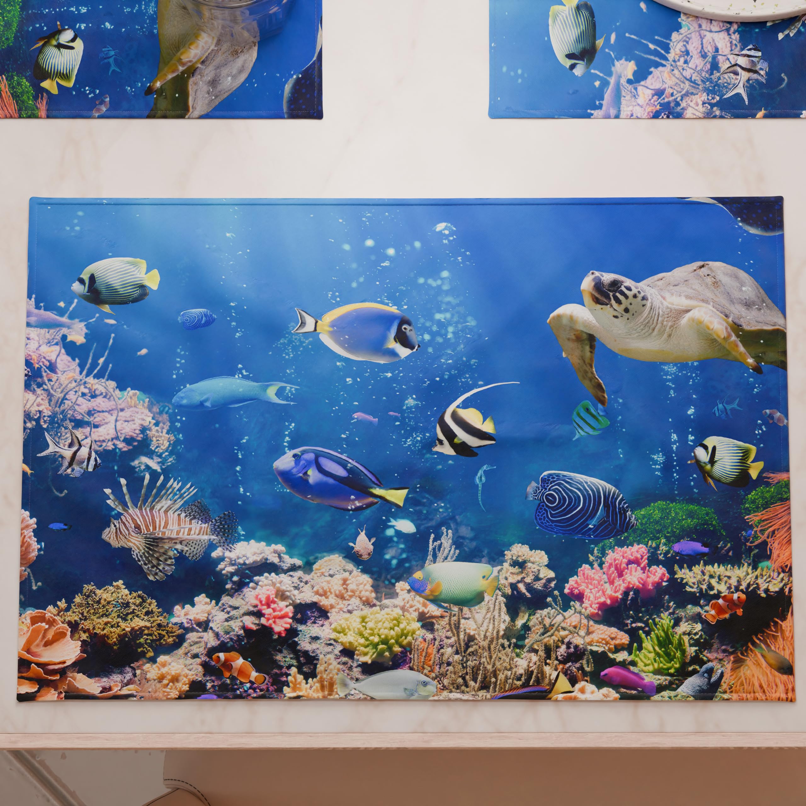 PETTI Artigiani Italiani - American Placemats with Digital Print, American Placemats in Fabric and Washable (Set of 6-30 x 45 cm) Aquarium, 100% Made in Italy
