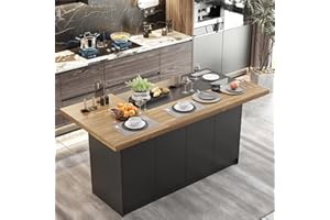 WOODTIME 77.3" W Stationary Kitchen Island Storage Cabinet with Adjustable Shelves, Spacious Countertop, 14 Storage Compartments & Doors for Dining Room, Black