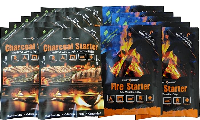 InstaFire Eco-Friendly Combo Pack of Granulated Single Use Fire Starter and Charcoal Starter Pouches